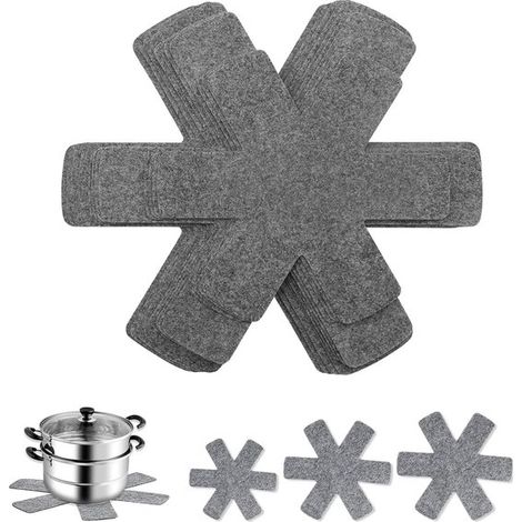 Tapis de protection pour ustensiles de cuisine, lot de 12, en feutre, 3 tailles, réglables, empilables, antidérapants, adaptés aux casseroles - Gris (1/5)