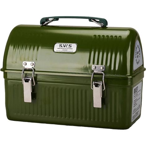 Retro-Vintage-Lunchbox aus Metall mit Griff und Verschluss – 9,5 Liter Stauraum für Speisen, Getränke und Wasserflasche Retrogrün (1/5)
