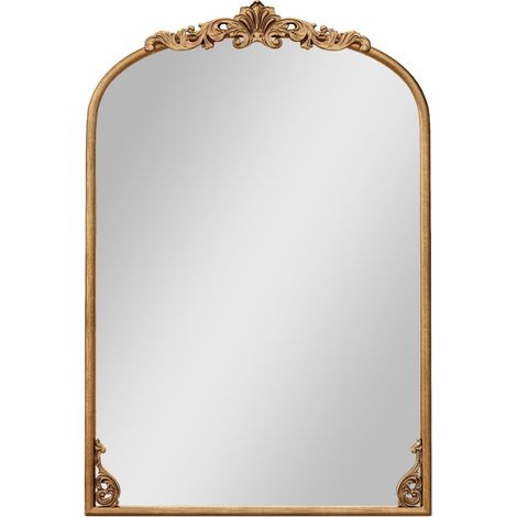 Specchio da parete barocco vintage 90 x 61 cm con eleganti ganci appendiabiti in resina dorata 200018938