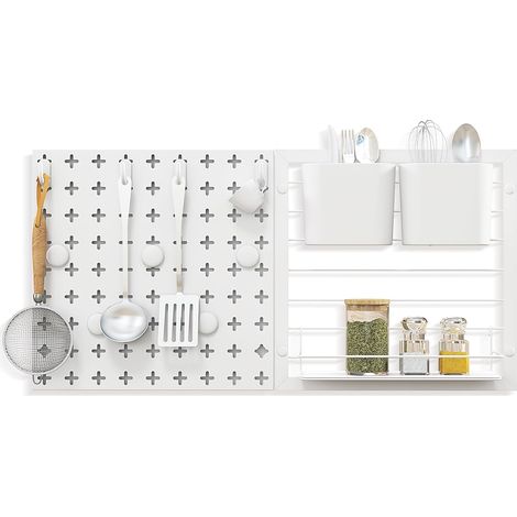 COSTWAY Tablero Perforado de Pared, Kit Organizador con 2 Paneles de Tablero Perforado, Estante de Almacenamiento, Imanes y Ganchos, Kits de Paneles para la Pared