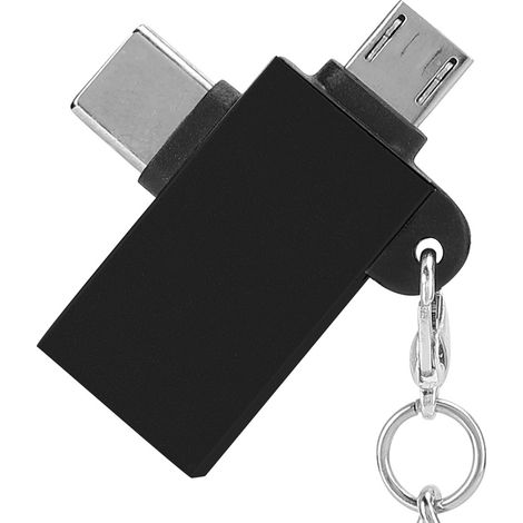 adaptateurs USB OTG 2 en 1 avec interface USB 3.0, convertisseur USB vers Type C pour Android (noir avec chaînette) (1/5)