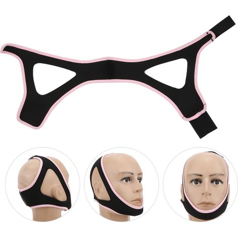 Sangle Anti-Ronflement Ajustable et Respirante, Bandeau de Soutien de Mâchoire Noir avec Bord Rose