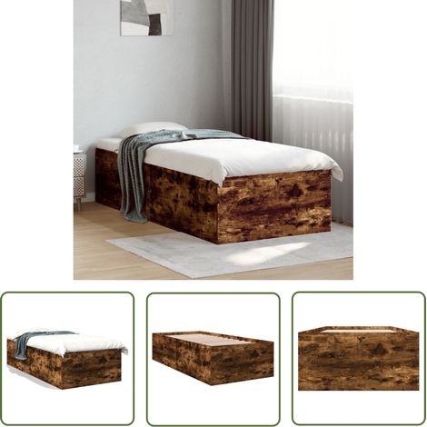 The Living Store Bettgestell Räuchereiche 100x200 cm Holzwerkstoff - Holzbettwäsche - Doppelbett - Bettkasten - Massivholzbette - Lattenrost (1/5)