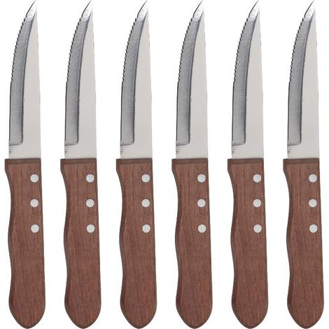 Set 6 Coltelli da Tavola Bistecca Jumbo con Manico in Legno (1/2)