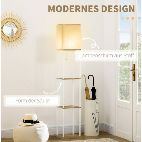 Lámpara de pie con estantes, estructura de MDF y metal, 26 x 26 x 159 cm, blanca HAVRYA (1/5)