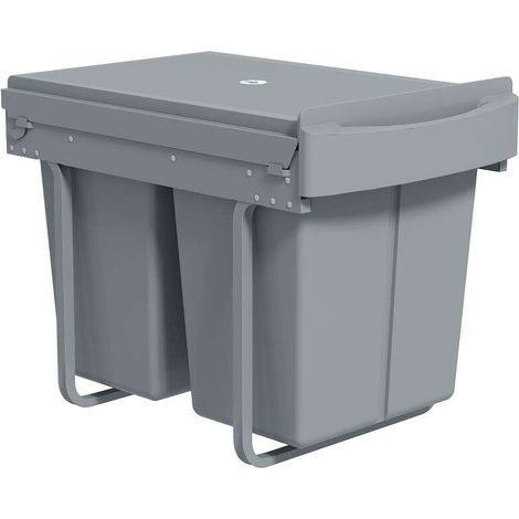 Küchenabfalleimer, eingebauter Auszugseimer unter der Spüle mit 2 herausnehmbaren 20-Liter-Fächern, 52 x 33,5 x 41 cm, grau