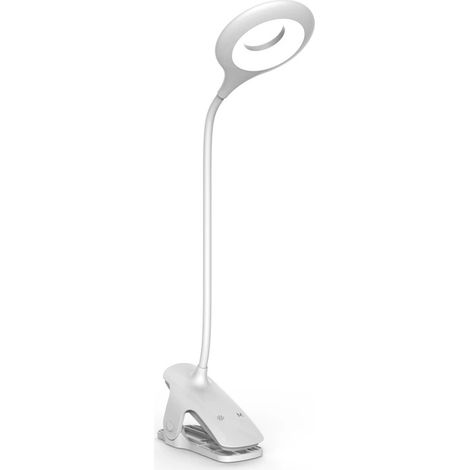 Lampe lecture LED pince USB rechargeable 3 couleurs 9 niveaux luminosité étudiant travail (1/5)