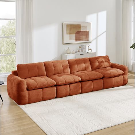 Sofá modular 4 plazas 334x97x68 cm sin estructura, asiento amplio y profundo para salón, chenilla naranja (1/5)