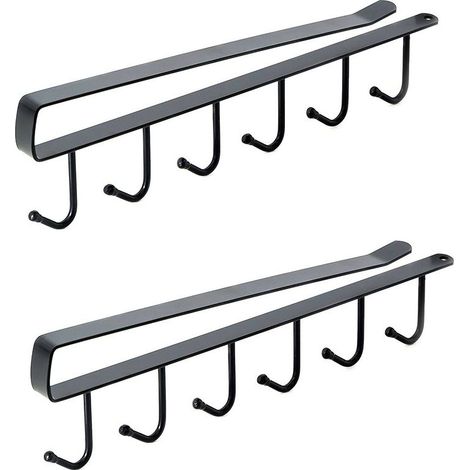 Set mit 2 Aufbewahrungshaken für Tassen, Weingläser, Küchenutensilien, Gürtel und Schals, Haken zum Aufhängen unter Schränken ohne Bohren (26,5 cm, Schwarz) (1/5)