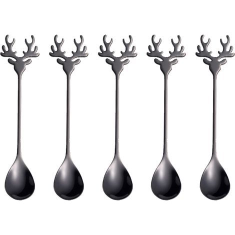 Cuillères De Noël - Design Renne - Pour Café Thé Soupe Dessert - Lot De 5 Pièces
