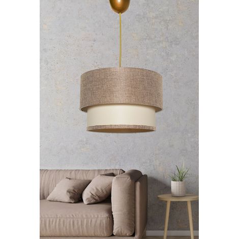 Cotecosy – Lustre en plastique avec abat-jour tissu beige et crème – Diamètre 30 cm – Hauteur 65 cm – Douille E27 Max 40W (1/2)