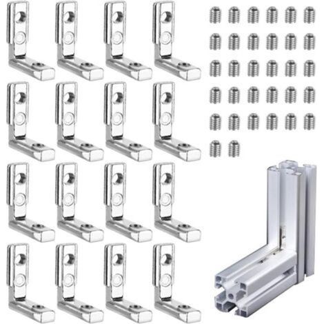 Equerre de Fixation Angle Droit Support 16Pcs Rainure de connecteur en profilé d'aluminium supports en forme L à 90° Connecteur profilé alliage de zinc pour profilé en aluminium série 20 (1/5)