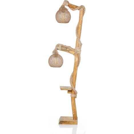 Lampadaire en bois et cordes avec rebord ALEX