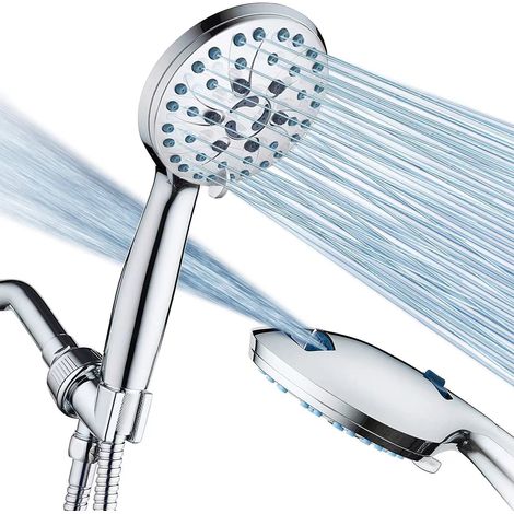 Ahlsen Ducha de mano de alta presión: boquilla antiobstrucción, dispositivo de limpieza incorporado para limpiar bañeras, azulejos y mascotas, manguera extralarga de acero inoxidable (1/5)