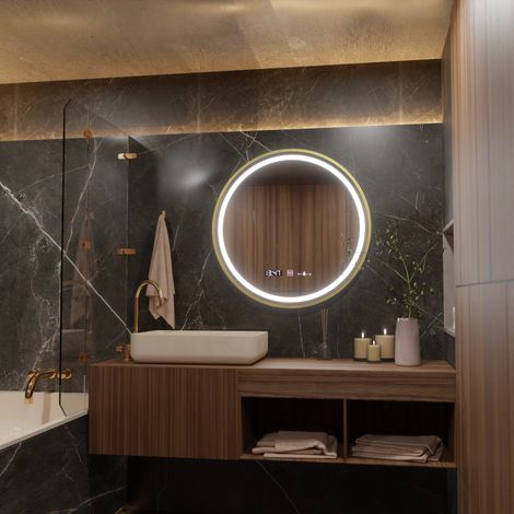 Miroir LED Rond 60 Desembuage Horloge et Thermometre Gradable (1/5)