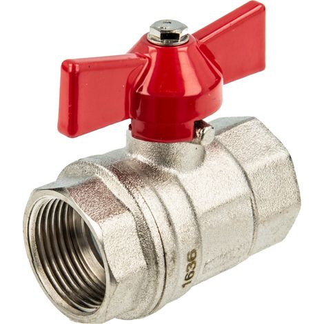 tecuro Kugelhahn, beidseitig Innengewinde G 1 Zoll (DN 25) Flügelgriff, Messing vernickelt (1/5)
