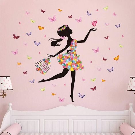 Stickers Muraux - Fée Fleur Papillon Cage À Oiseaux - Décoration Chambre Bébé Enfant - 2 Pièces (1/5)