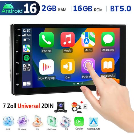 Autoradio 2 DIN Android 16" 7" CarPlay Bluetooth Wi-Fi GPS Navigation SWC RDS BT 5.0 Universel - 2+16G DAB+ CAM (1/5)