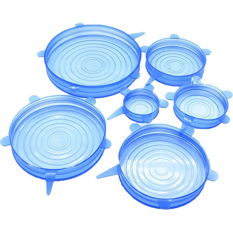 Lot de 6 couvercles en silicone multifonctionnels, extensibles, résistants à la chaleur et réutilisables pour bols et récipients de cuisine. (1/5)