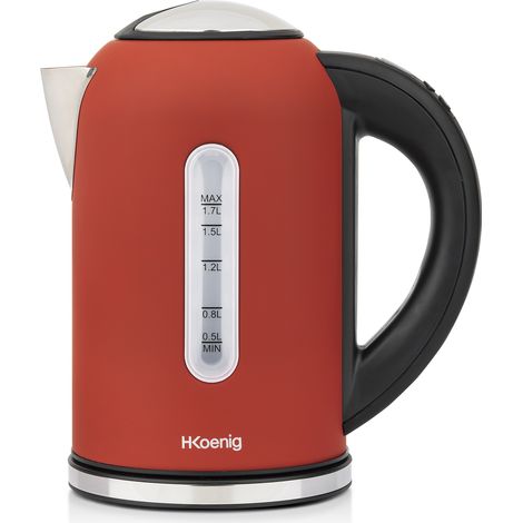 Hervidor de Agua Eléctrico Pequeño, 2200 W, Capacidad de 1.7 L, Base 360º, Temperatura hasta 100º en Tiempo Récord. BOE54 HKoenig, Rojo/Negro (1/5)