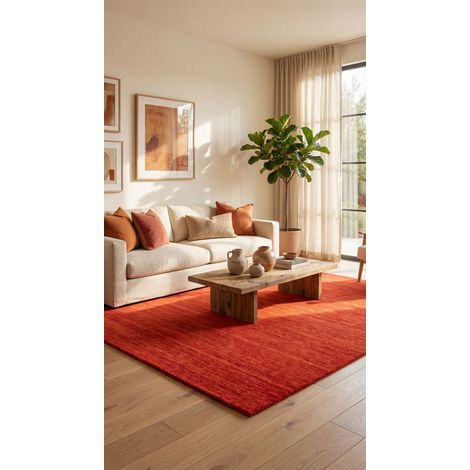 Tapis Gabbeh tissé Tapis Uni - Tapis en laine  - 150x150cm, Square - 100% Laine vierge - Tissé main - Rouille