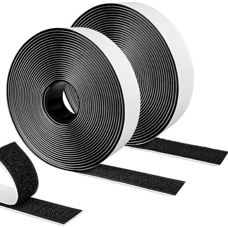 Scratch Autocollant Double Face, 10m x 20mm Ruban Auto-agrippant Adhésif Puissant avec Résistance aux Températures (-20°C à 80°C), Bande Agrippante pour Moustiquaire, Cadres Photo et DIY, Noir (1/5)