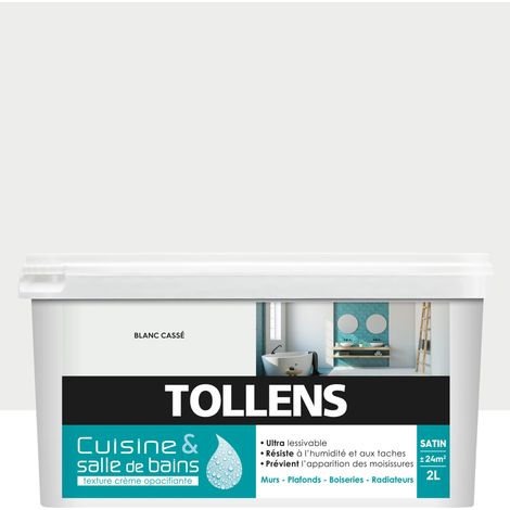 Peinture Cuisine Et Salle De Bain - Ultra Résistante - Tollens - Pour Murs, Boiseries, Radiateurs - Blanc Casse - 2L = 24m2