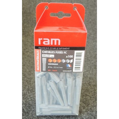 100 chevilles FUSÉE nylon tous matériaux Ø6 x 50 mm - Ram (1/4)