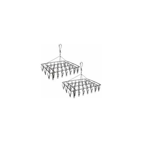 Tendedero de acero inoxidable para calcetines con 36 pinzas resistentes para colgar ropa, gancho giratorio de 360° y gancho a prueba de viento para calcetines, sujetadores y ropa interior (paquete de 