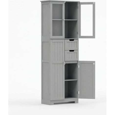 Armario de baño 60x30x170 cm de MDF gris, 4 puertas y 2 cajones, estable - MEUBLIV (1/5)