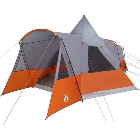 Tente indienne 8 personnes, grise et orange, 720 x 465 x 295 cm