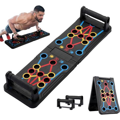 Planche à pompes pliable - Réglable pour la poitrine, les abdominaux, les bras et le tronc - Salle de sport portable à domicile pour hommes et femmes (1/4)