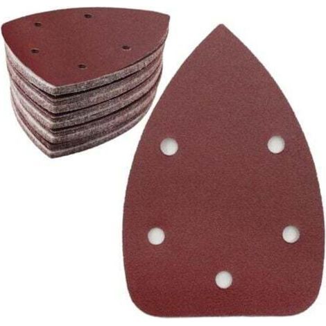 Lot de 50 feuilles de papier abrasif triangulaire, grain 180, 5 trous, papier abrasif auto-agrippant, papier abrasif delta pour ponceuse triangulaire 140 x 100 mm (1/4)