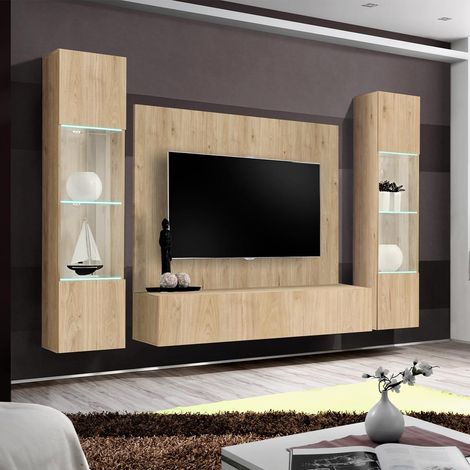 Ensemble Meuble TV Mural "Fly AP3" 260cm Naturel