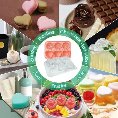 Lot de 2 Bac à Glaçons Avec Couvercle, Flexible Moule à glaçons en silicone 3 Rose et 3 Cœur Blocs de Glace,Noir (1/4)