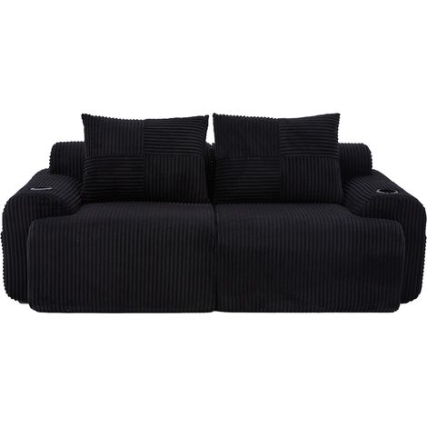 Sofá modular de 2 plazas de pana negra con portavasos y bolsillo lateral (1/5)