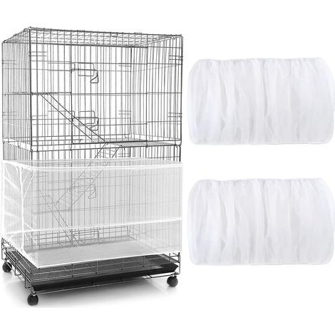 2 PiècesCouverture de Cage à Oiseaux, Blanc, Housse de Protection en Maille, Ajustable Attrape Graine, Filet de Perroquet en Maille de Nylon, Couvre Jupe Guard pour Cage Rondes Carr (1/5)
