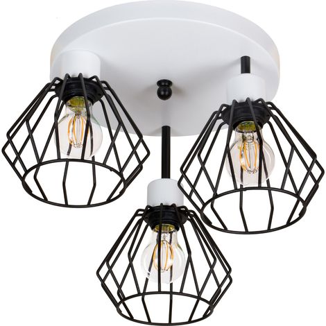 Plafoniera in bianco e nero, stile industriale, metallo, 3xE27, illuminazione LED moderna per soggiorno, cucina, camera da letto, cameretta dei bambini, loft. (1/4)