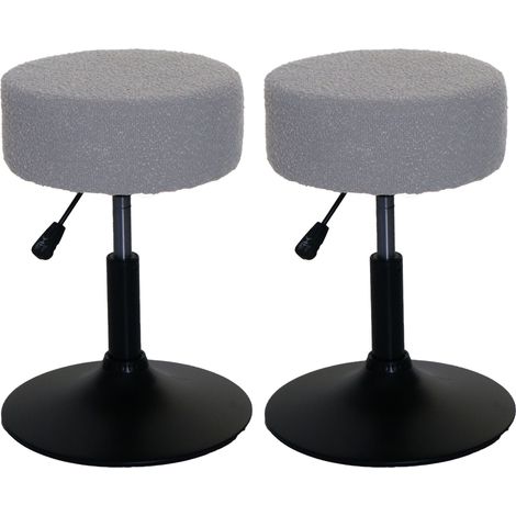 Lot de 2 tabourets HWC-C22, tabouret de maquillage, réglable en hauteur pivotant Ø 37cm Tissu Bouclé 450g/m² MVG gris (1/5)