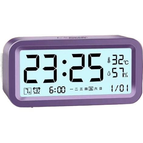 Crrynuo - Réveil créatif pour étudiants - Matériau ABS - Fonctionne avec 3 piles AAA - Commandes tactiles - Capteur de luminosité intelligent - 3 alarmes - Mode Journée de travail - Violet (1/5)