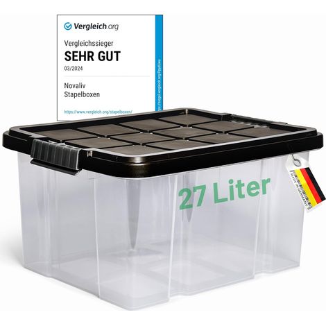 Boîte de rangement Novaliv avec couvercle 27L anthracite Boîte en plastique empilable emboîtable avec fermeture à clip Boîte en plastique Eurobox