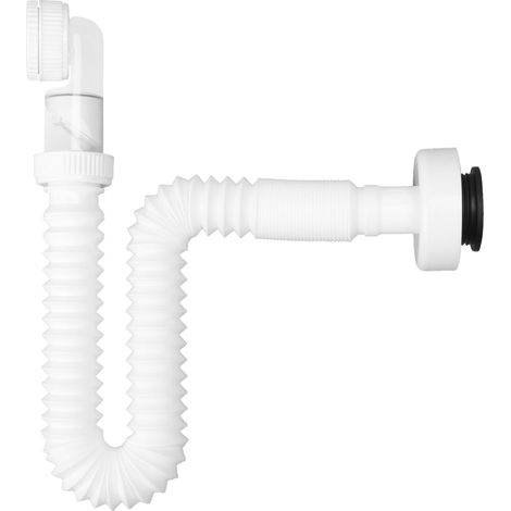 Siphon für Küchenspülen mit flexiblem Ablaufschlauch, Siphon/Abflussspirale, 360° verstellbar, 1 1/4" x 32 mm, weiß (1/5)