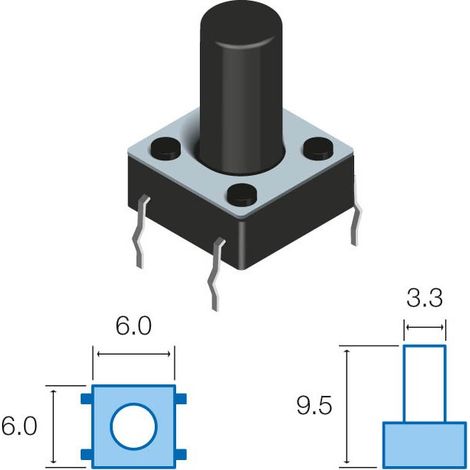 Drucktaster Touch Button 6x6mm Gesamttastenhöhe 9,5mm TACT-69K-F