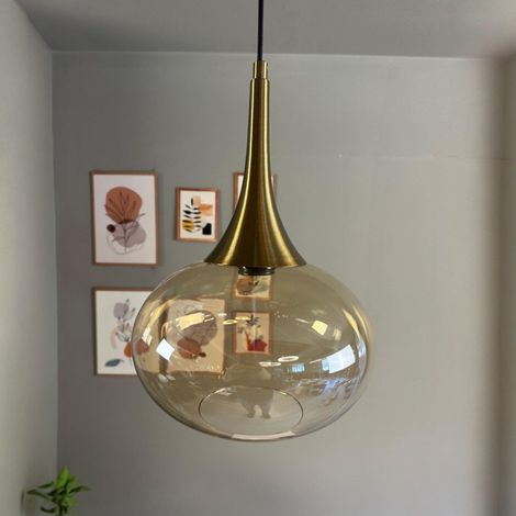 bamyum Solvia Suspension Luminaire Verre Rétro en Metal de 30 cm, Lustre de Salon Vintage, Éclairage de Plafond pour Chambre, Cuisine, Lampe Suspendue (1/5)