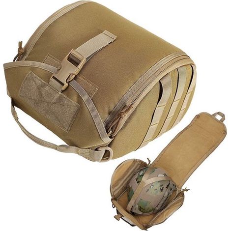 Sac de rangement pour casque 32 x 23 x 15 cm, sac tactique rembourré grande capacité, protection anti-rayures pour casque et équipement extérieur, kaki (1/5)