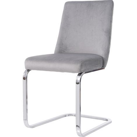 ELVMI Lot de 2 Esszimmerstühle aus Samt, Rückenlehne mit Rautenmuster, Metall, Grau und Silber (1/5)