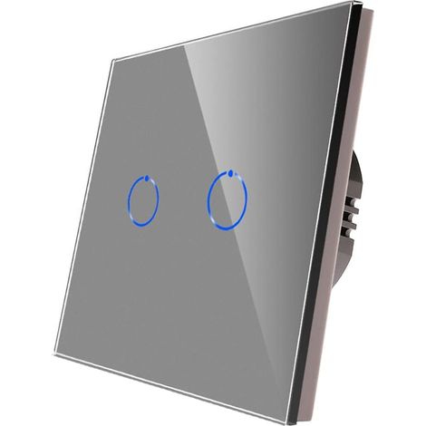[PRODUIT RECONDITIONNE] Interrupteur double variateur tactile CNBINGO pour LED, panneau verre gris, sans neutre, 2 voies 1 pôle