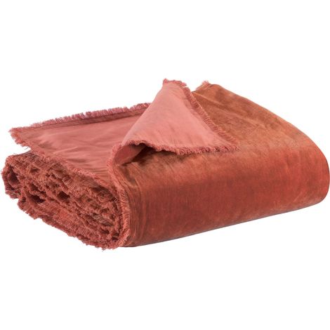 VIVARAISE - Édredon uni Vivaraise Fara en coton 100% - Taille 85 x 200 cm - Couleur Terracotta (1/2)