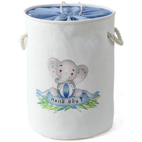 Elefanten-Wäschekorb für Kinderzimmer, großer Stoff-Aufbewahrungskorb mit Kordelzug für Wäsche, Kinderspielzeug, Babykleidung (Blauer Elefant) (1/5)
