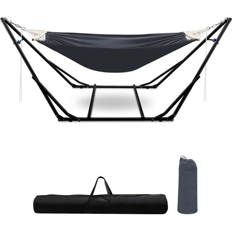 SWANEW Amaca con telaio fino a 150 kg amaca da esterno amaca con asta sedia sospesa grigio scuro (1/5)